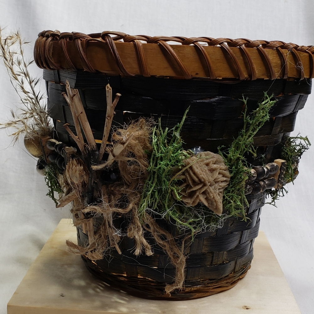 Embellished Painted Wicker Planter Basket Boho